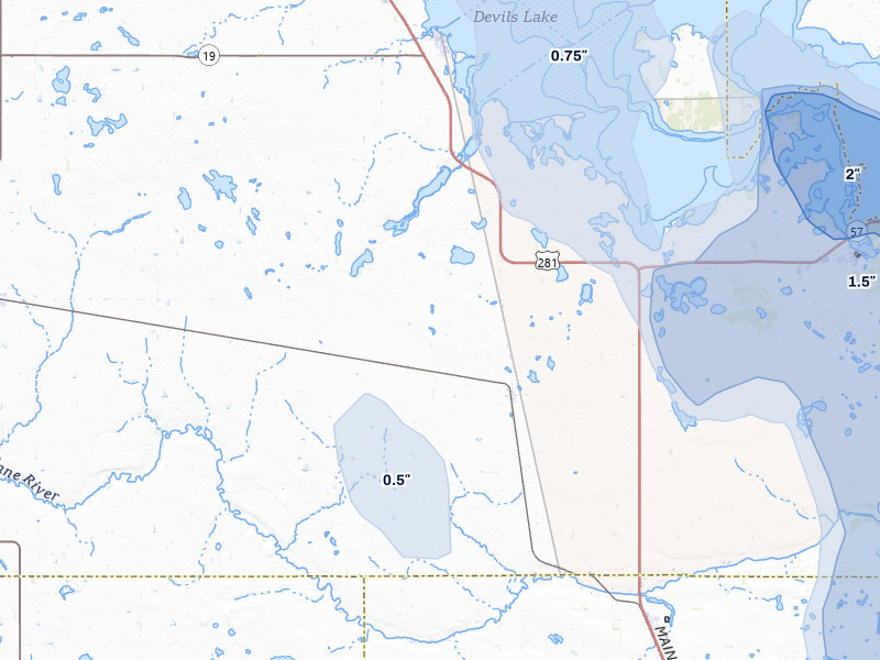 NEXRAD radar-signature map of the hail storm over Oberon, ND on Jul 9, 2026