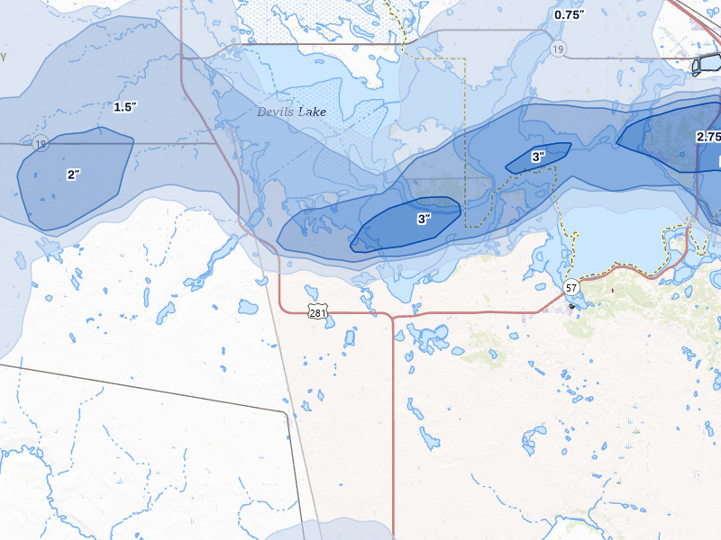 NEXRAD radar-signature map of the hail storm over Oberon, ND on Sep 3, 2026
