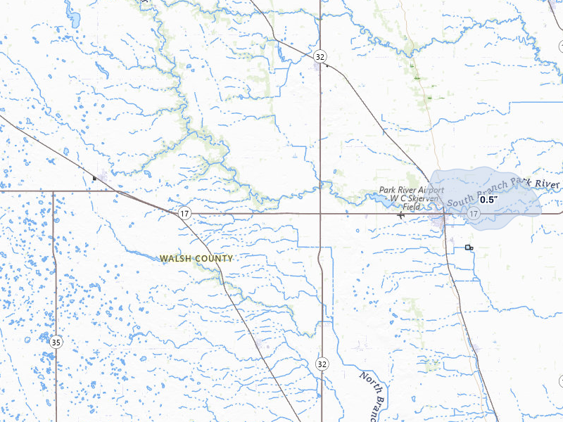 NEXRAD radar-signature map of the hail over Park River, ND