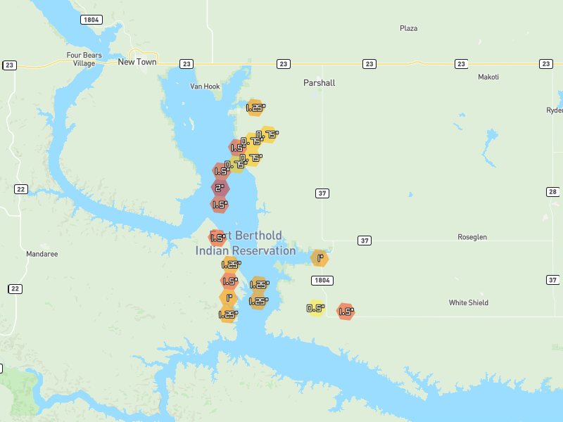 Hail map of Parshall, ND on Jun 9, 2026, hail up to 2"