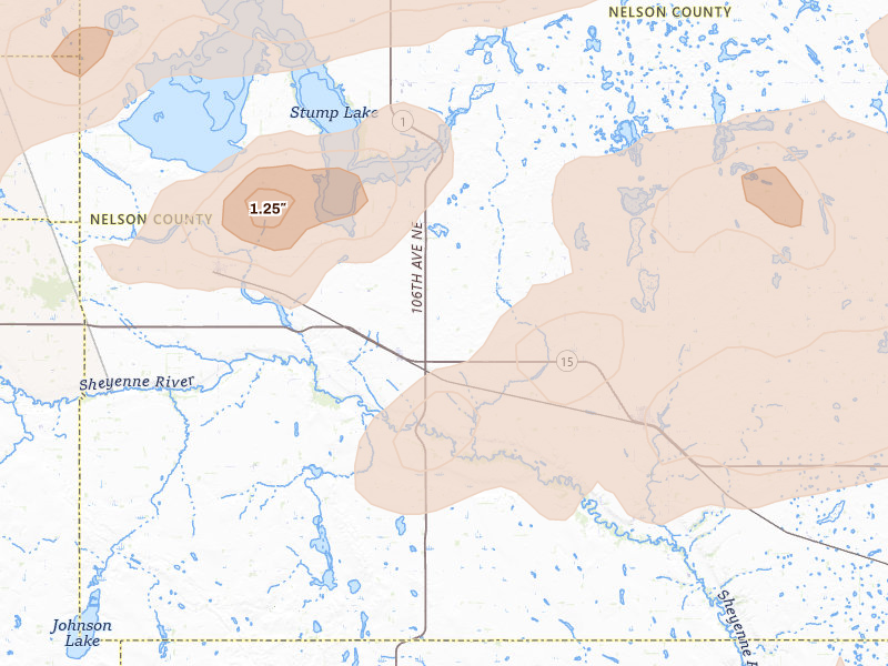 Radar-estimated hail-size map of the storm over Pekin, ND