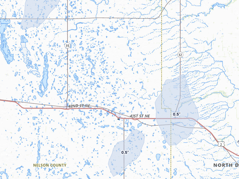 NEXRAD radar-signature map of the hail storm over Petersburg, ND on Apr 22, 2026
