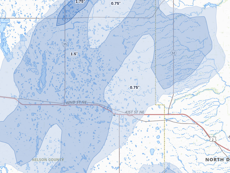 NEXRAD radar-signature map of the hail over Petersburg, ND