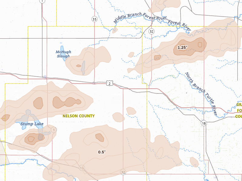 Radar-estimated hail-size map of the storm over Petersburg, ND
