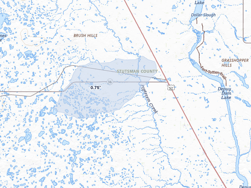 NEXRAD radar-signature map of the hail storm over Pingree, ND on Jun 3, 2026