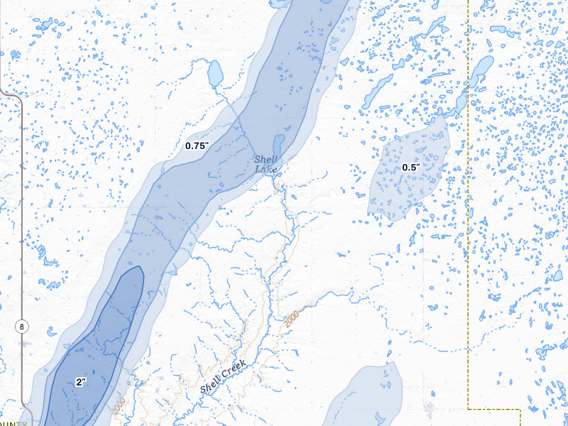 NEXRAD radar-signature map of the hail storm over Plaza, ND on Jun 6, 2026