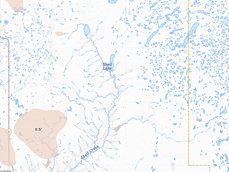 Radar-estimated hail-size map of the storm over Plaza, ND on Jun 27, 2026