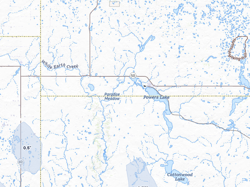 NEXRAD radar-signature map of the hail storm over Powers Lake, ND on Jun 27, 2026