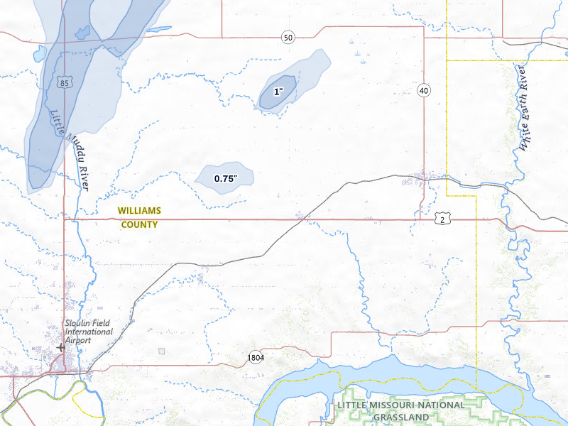 NEXRAD radar-signature map of the hail storm over Ray, ND on Jun 9, 2026