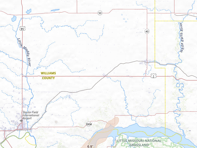 Radar-estimated hail-size map of the storm over Ray, ND on Jul 5, 2026