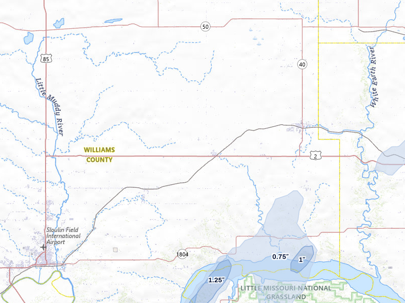 NEXRAD radar-signature map of the hail storm over Ray, ND on Jul 5, 2026