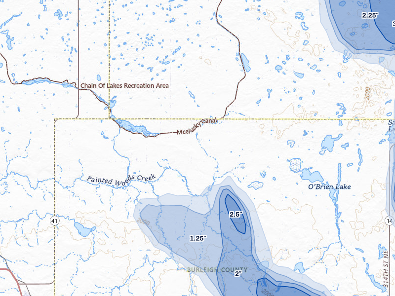 NEXRAD radar-signature map of the hail storm over Regan, ND on Jul 9, 2026