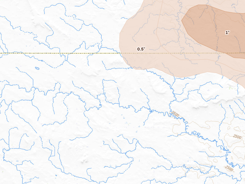 Radar-estimated hail-size map of the storm over Regent, ND on Aug 30, 2026