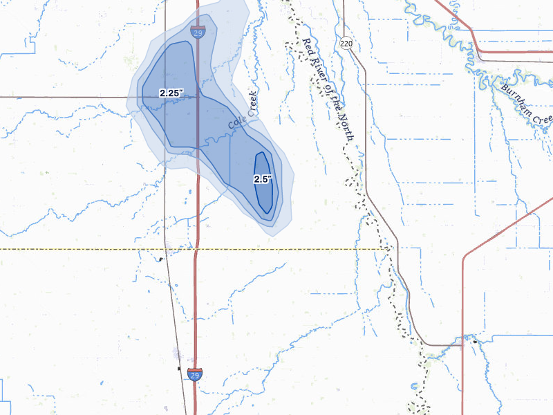 NEXRAD radar-signature map of the hail storm over Reynolds, ND on Jul 30, 2026