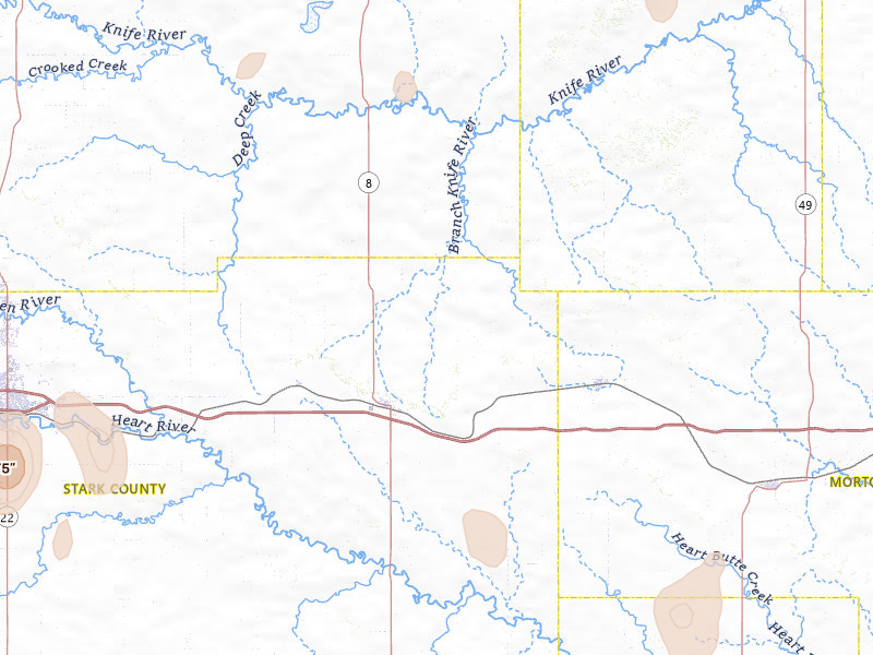 Radar-estimated hail-size map of the storm over Richardton, ND on May 21, 2026