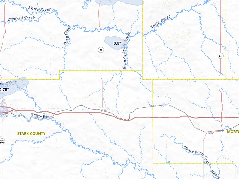 NEXRAD radar-signature map of the hail storm over Richardton, ND on Jul 5, 2026