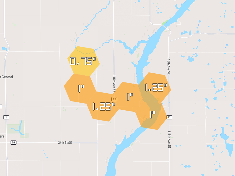 Hail map of Rogers, ND on Jul 4, 2026, hail up to 1.25"