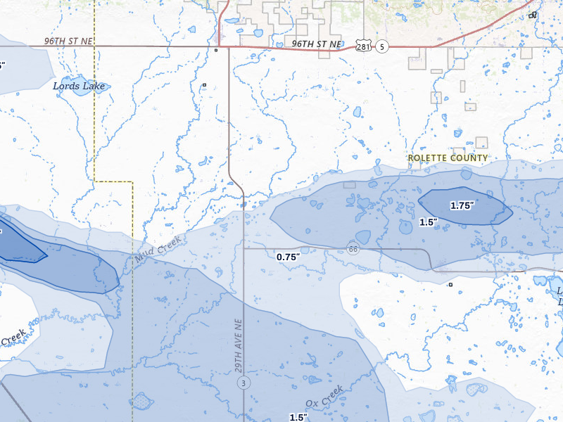 NEXRAD radar-signature map of the hail storm over Rolette, ND on Sep 5, 2026