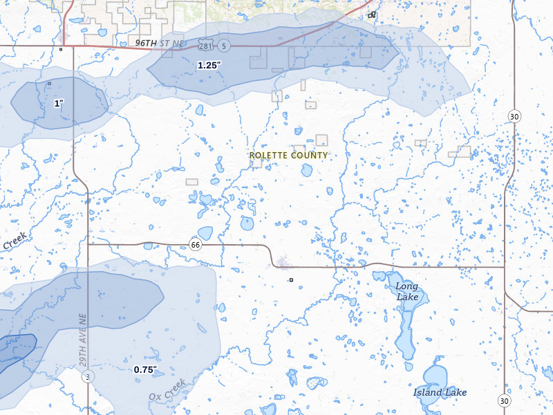 NEXRAD radar-signature map of the hail storm over Rolette, ND on Sep 6, 2026