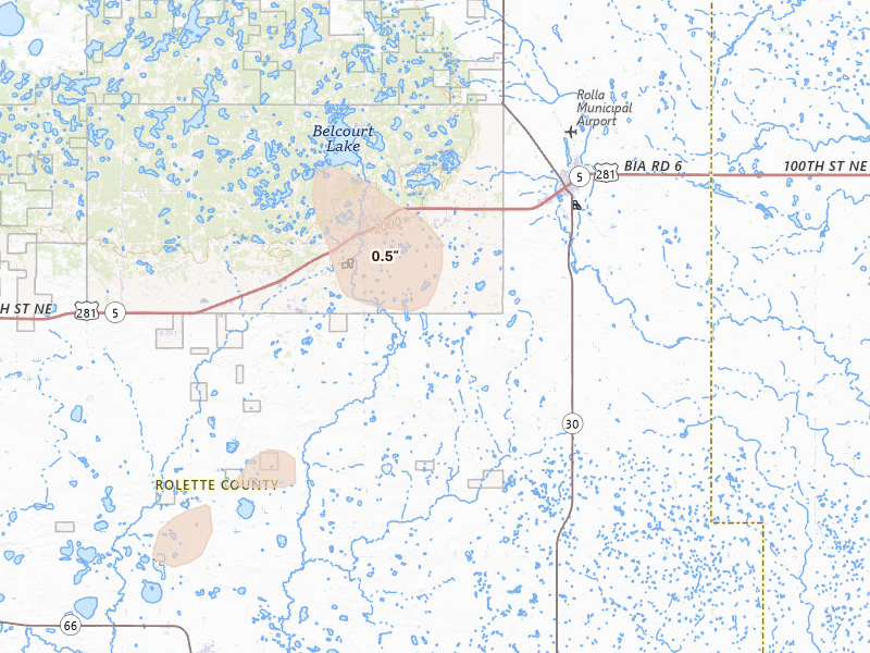 Radar-estimated hail-size map of the storm over Rolla, ND
