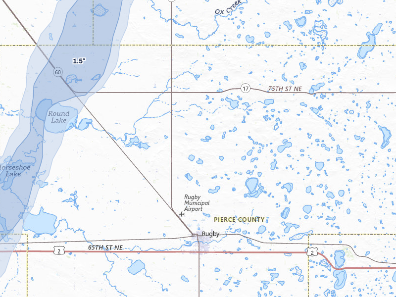 NEXRAD radar-signature map of the hail over Rugby, ND