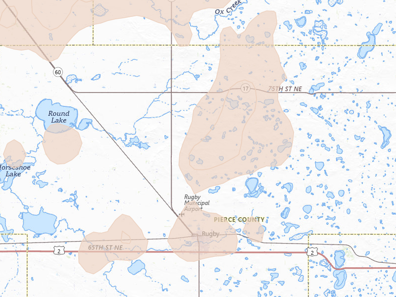 Radar-estimated hail-size map of the storm over Rugby, ND
