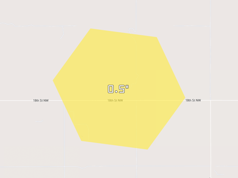 Hail map of Ruso, ND on Jun 28, 2026, hail up to 0.5"