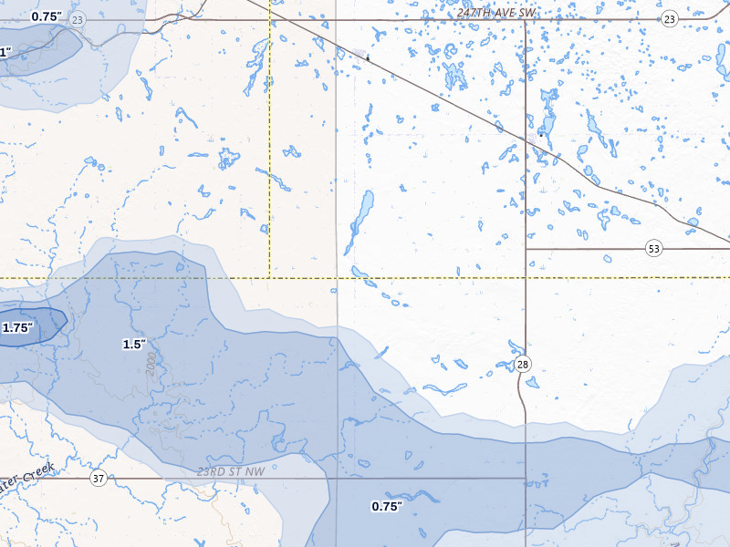 NEXRAD radar-signature map of the hail storm over Ryder, ND on Aug 30, 2026