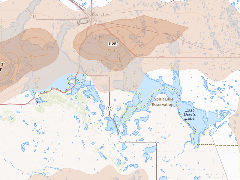 Radar-estimated hail-size map of the storm over Saint Michael, ND on Sep 3, 2026