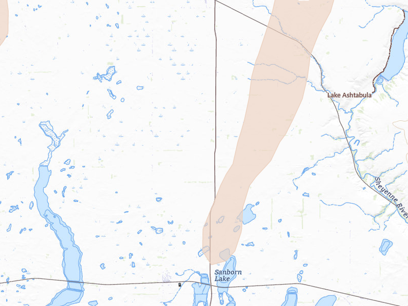 Radar-estimated hail-size map of the storm over Sanborn, ND on Jun 2, 2026