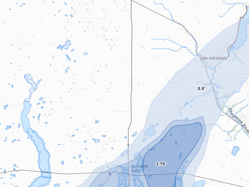 NEXRAD radar-signature map of the hail storm over Sanborn, ND on Jul 30, 2026