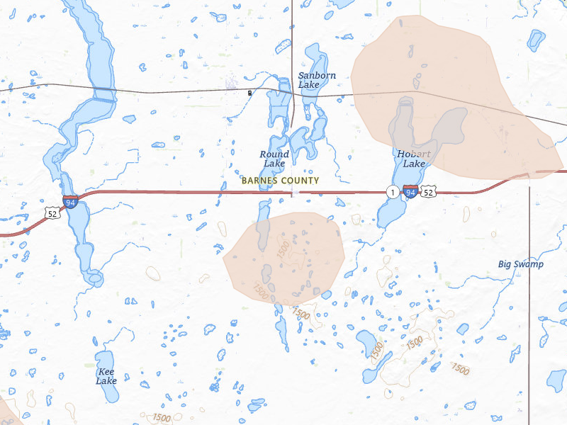 Radar-estimated hail-size map of the storm over Sanborn, ND on Aug 11, 2026