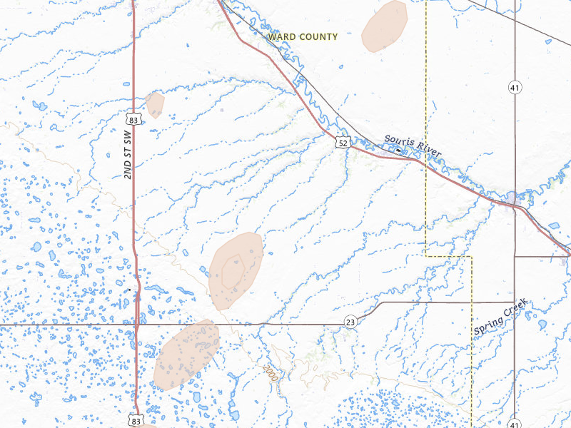 Radar-estimated hail-size map of the storm over Sawyer, ND on Jun 2, 2026