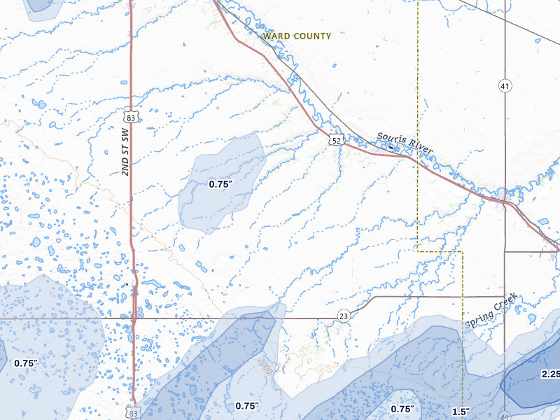 NEXRAD radar-signature map of the hail storm over Sawyer, ND on Jun 28, 2026