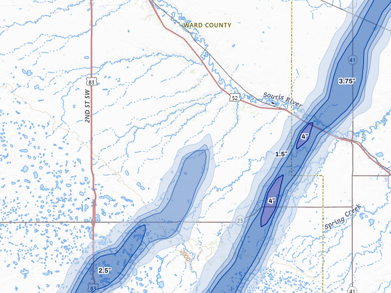NEXRAD radar-signature map of the hail storm over Sawyer, ND on Jun 29, 2026