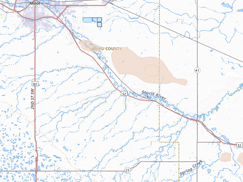 Radar-estimated hail-size map of the storm over Sawyer, ND on Aug 10, 2026