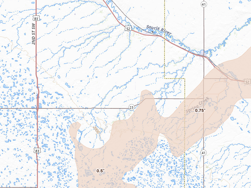Radar-estimated hail-size map of the storm over Sawyer, ND