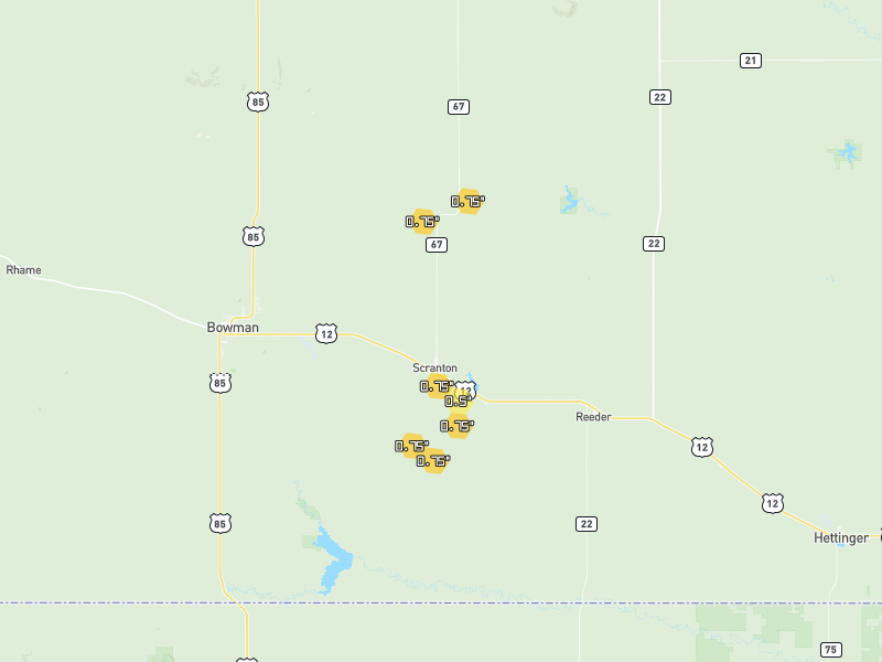 Hail map of Scranton, ND on Jun 28, 2026, hail up to 0.75"