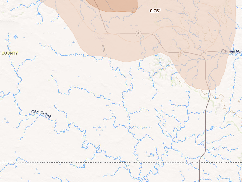 Radar-estimated hail-size map of the storm over Selfridge, ND on Jun 27, 2026
