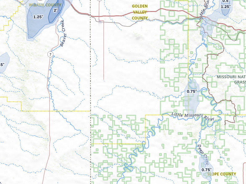 NEXRAD radar-signature map of the hail storm over Sentinel Butte, ND on Jun 27, 2026