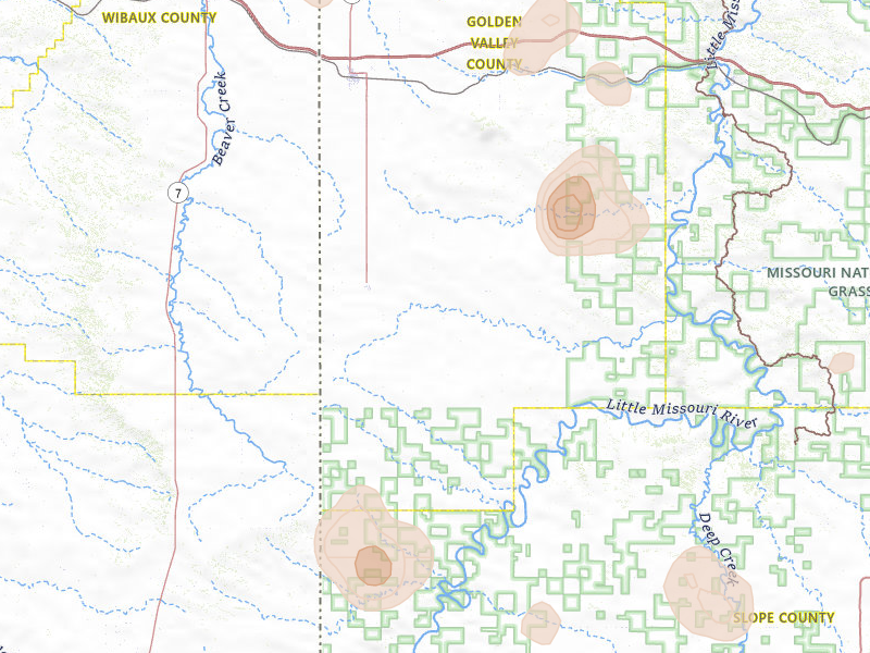 Radar-estimated hail-size map of the storm over Sentinel Butte, ND on Jul 2, 2026
