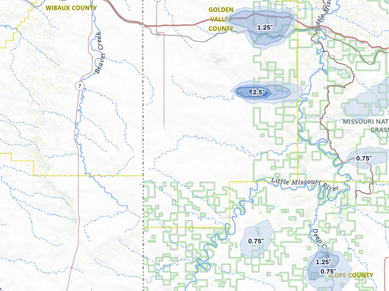 NEXRAD radar-signature map of the hail over Sentinel Butte, ND