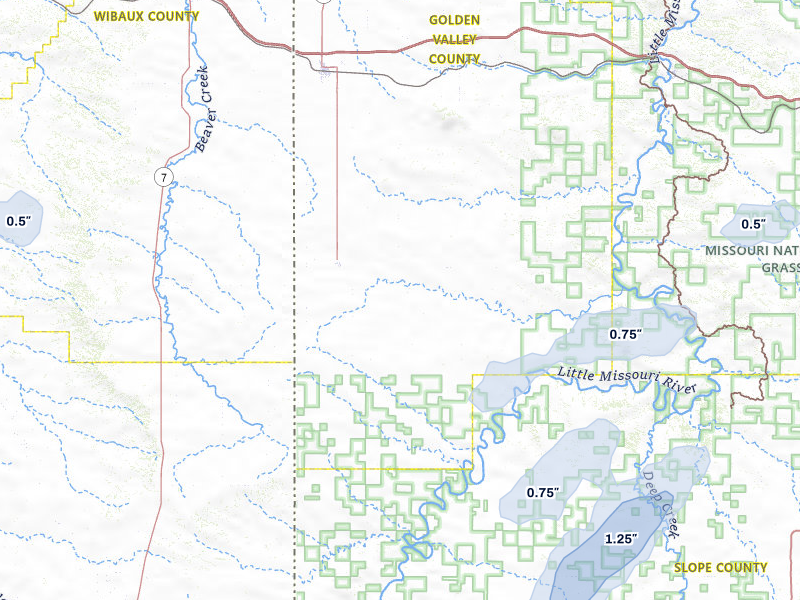 NEXRAD radar-signature map of the hail storm over Sentinel Butte, ND on Jul 5, 2026