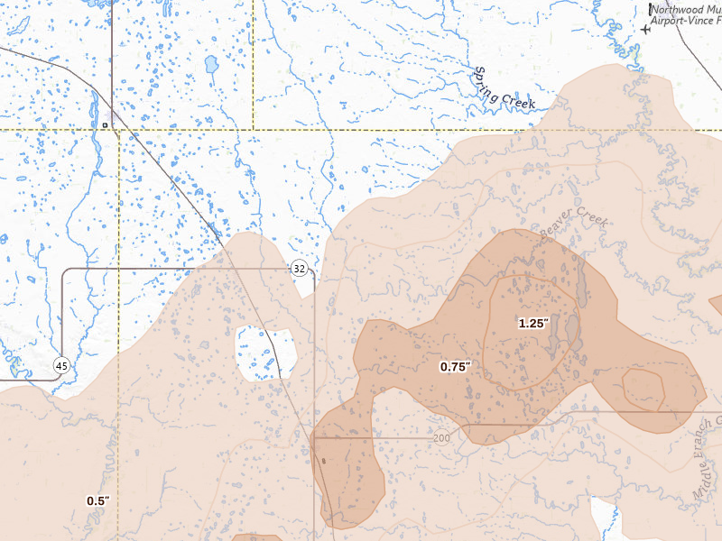 Radar-estimated hail-size map of the storm over Sharon, ND on Sep 3, 2026