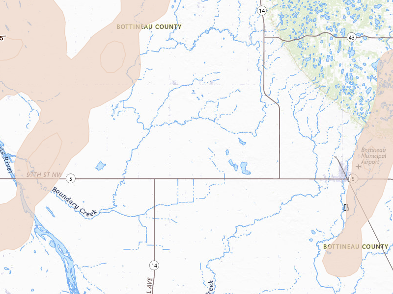 Radar-estimated hail-size map of the storm over Souris, ND on Jun 6, 2026