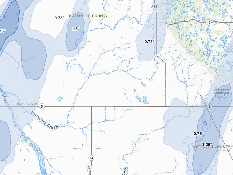 NEXRAD radar-signature map of the hail storm over Souris, ND on Jun 6, 2026