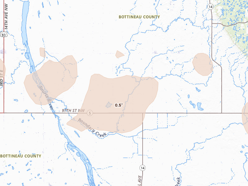 Radar-estimated hail-size map of the storm over Souris, ND