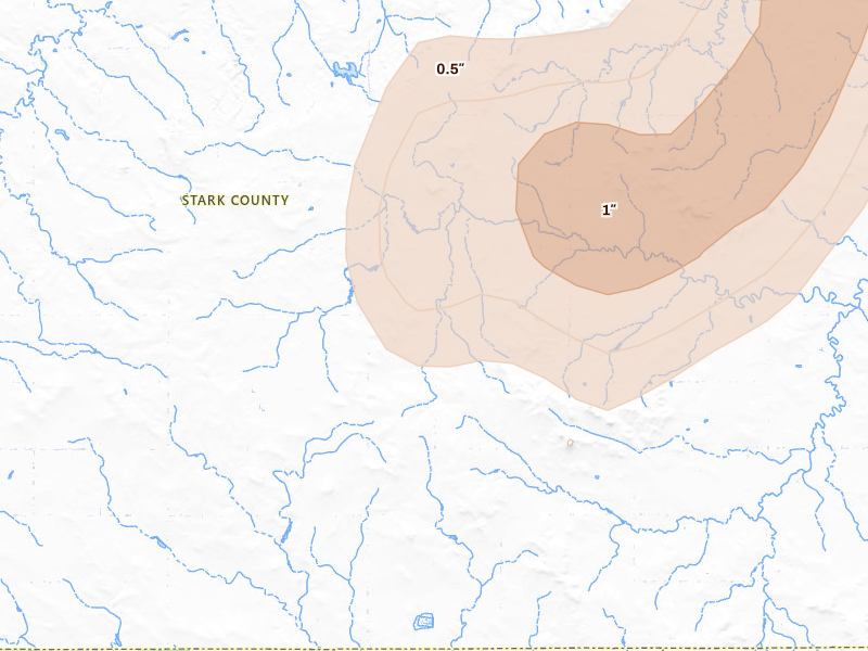 Radar-estimated hail-size map of the storm over South Heart, ND