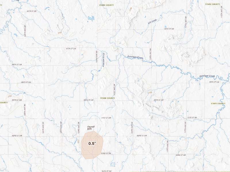 Radar-estimated hail-size map of the storm over South Heart, ND