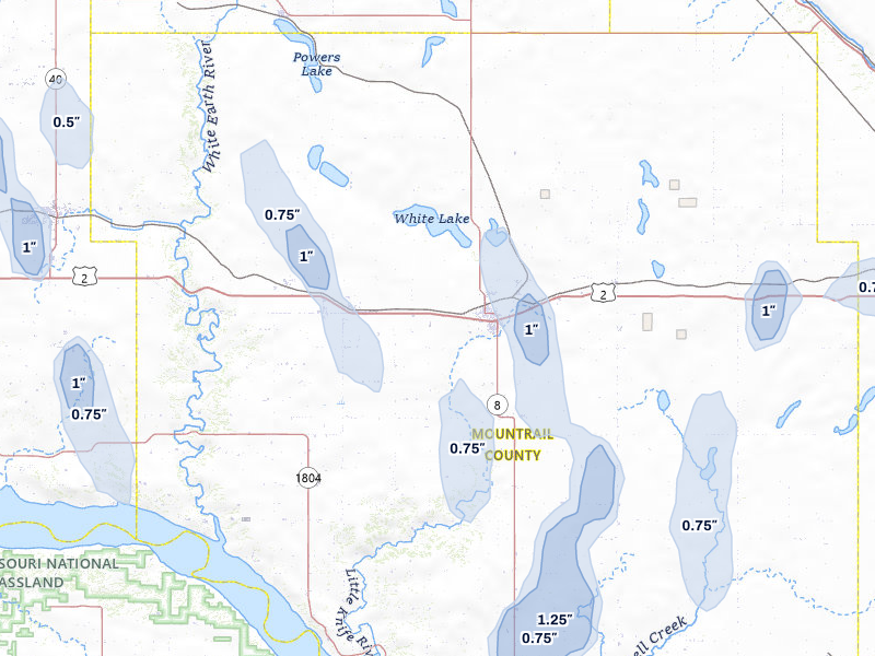 NEXRAD radar-signature map of the hail storm over Stanley, ND on Jun 27, 2026